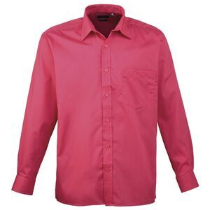 Premier Mens Long Sleeve Formal Plain Work Poplin Shirt / Hot Pink